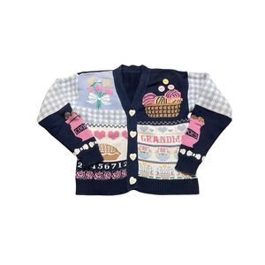 Vintage 90s Grandma Theme Knit Cardigan Sweater – Women’s M/L